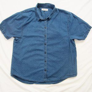Madewell Cotton Denim Chambray Blue Button Up Short Sleeve